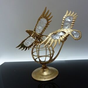 Vtg 1992 Mascot 2 Gold Plated Bald Eagle Globe Swarovski Crystals 24k Gold Plate